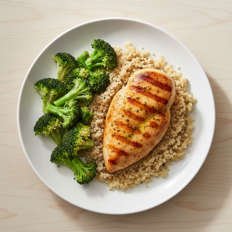 Grilled Chicken Breast with Quinoa and Steamed Broccoli