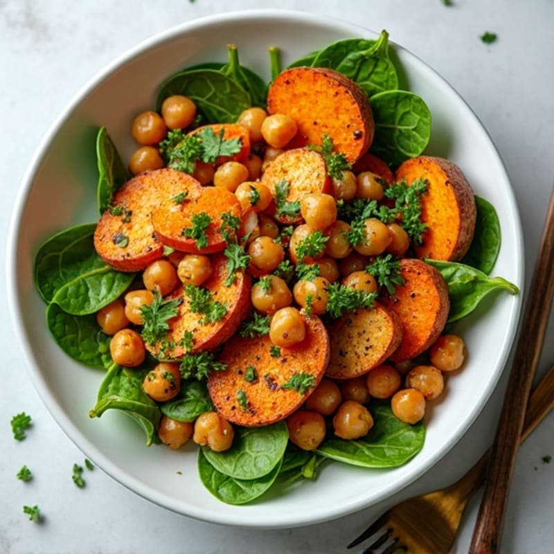 Crispy Roasted Sweet Potato and Chickpea Bowl with Zesty Herb Dressing