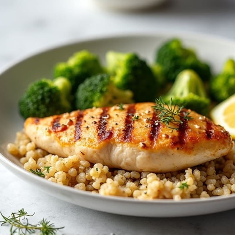 Grilled Chicken Breast with Quinoa and Roasted Broccoli