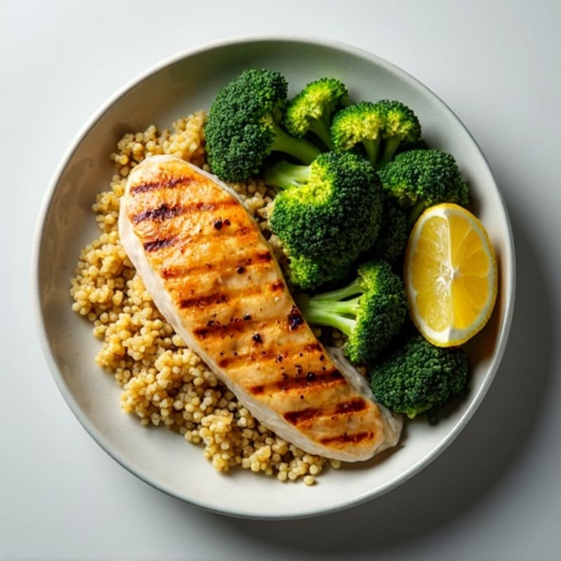 Grilled Chicken Breast with Quinoa and Roasted Broccoli