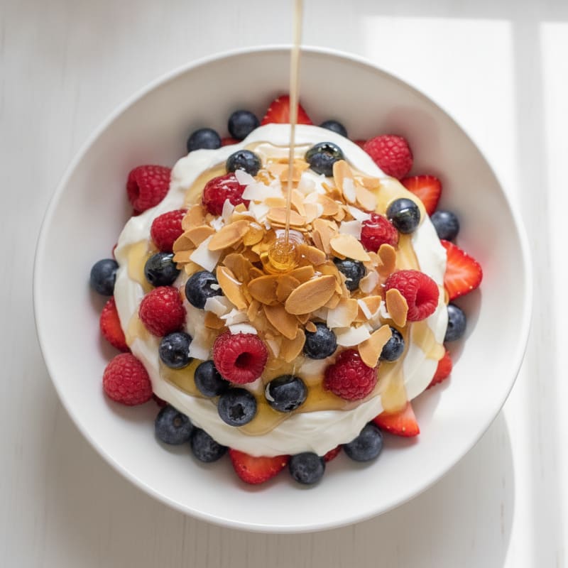 Creamy Greek Yogurt Parfait with Mixed Berries and Almonds
