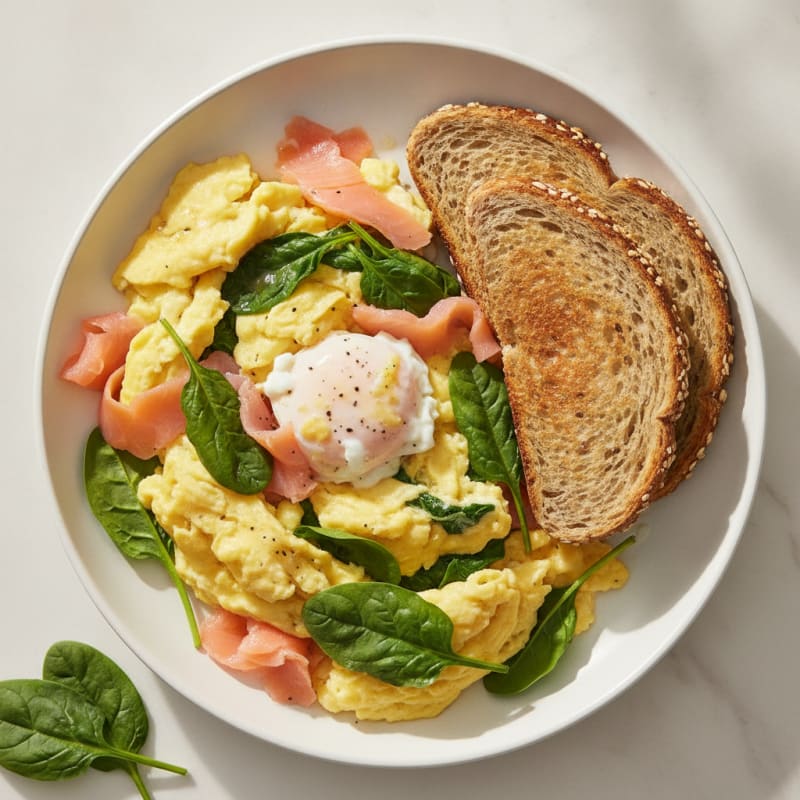 Creamy Scrambled Eggs with Smoked Salmon and Spinach