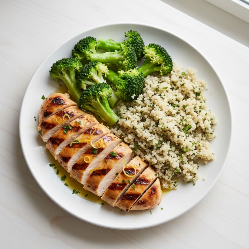 Grilled Chicken Breast with Quinoa and Steamed Broccoli