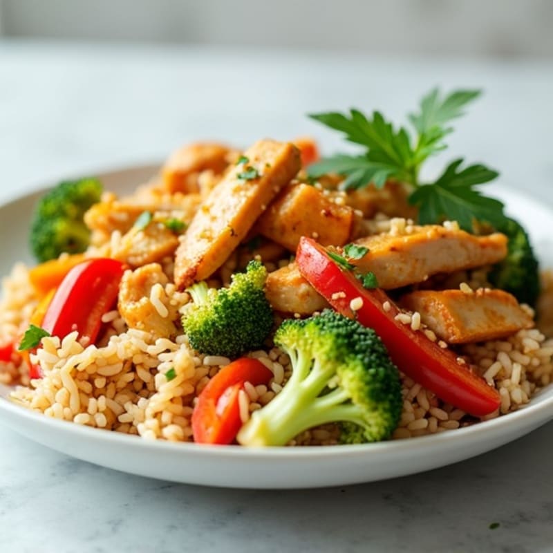 Healthy Chicken Stir-Fried Rice with Crispy Vegetables