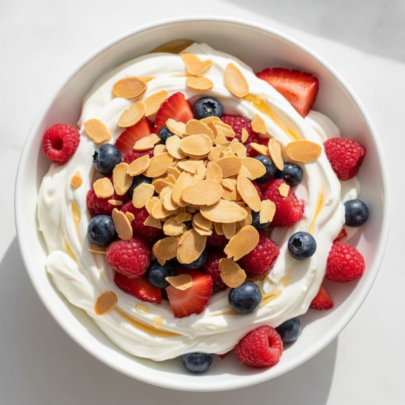Greek Yogurt Protein Parfait with Mixed Berries and Almonds