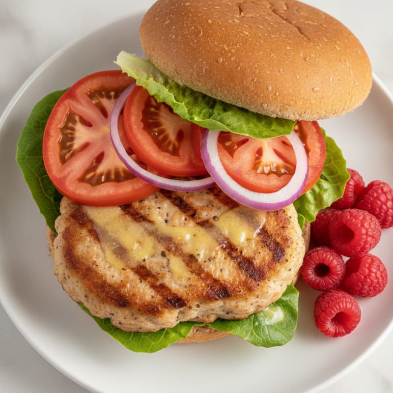 Grilled Chicken Burger with Romaine and Tomato