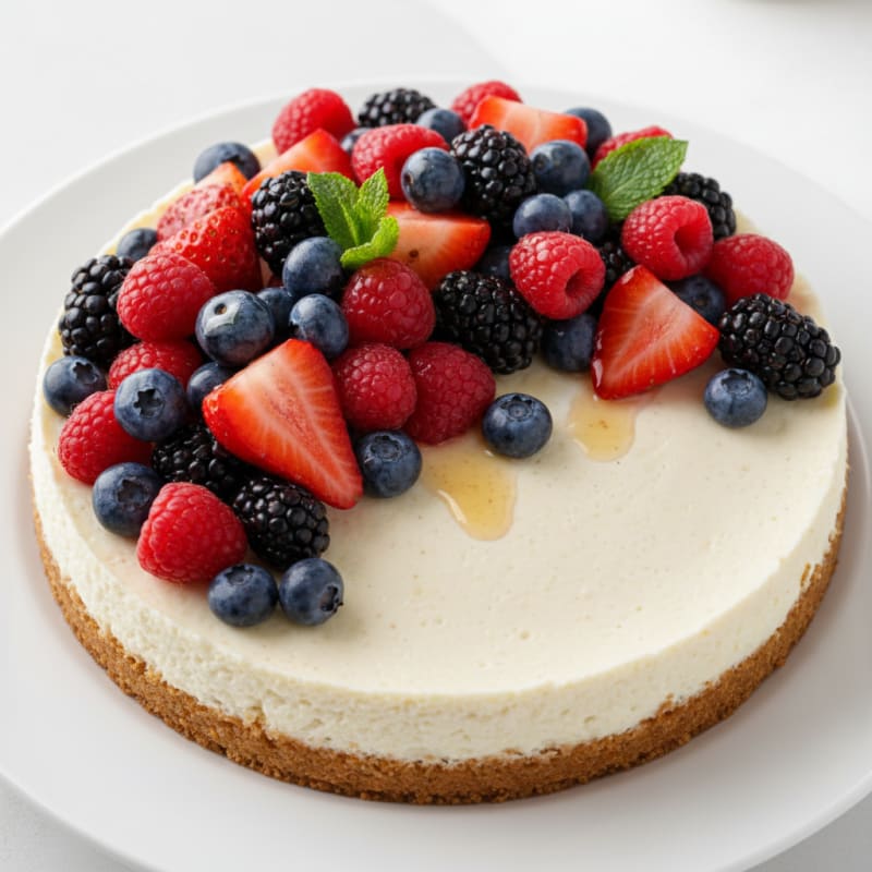 Greek Yogurt Protein Cheesecake with Mixed Berries