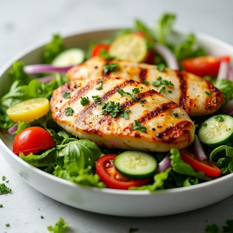 Lemon Herb Grilled Chicken Salad with Fresh Greens and Crispy Vegetables
