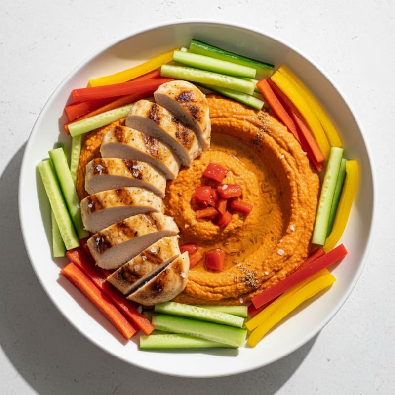 Creamy Roasted Red Pepper Hummus with Grilled Chicken