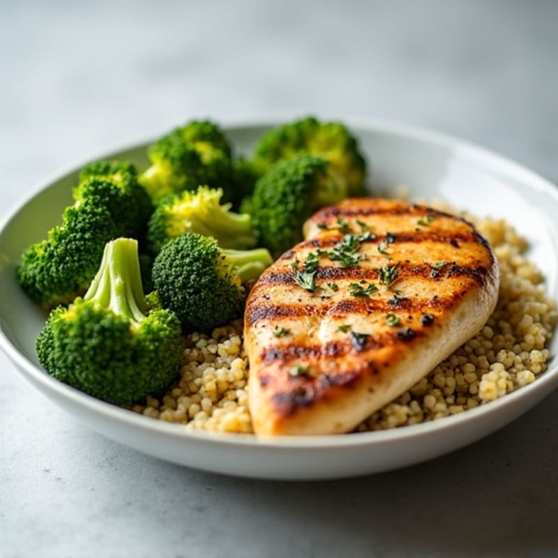 Grilled Chicken Breast with Quinoa and Roasted Broccoli
