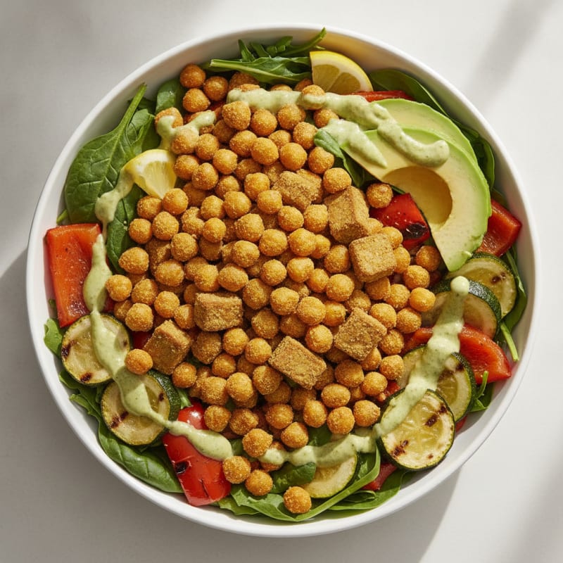 Crispy Chickpea and Avocado Salad with Roasted Veggies