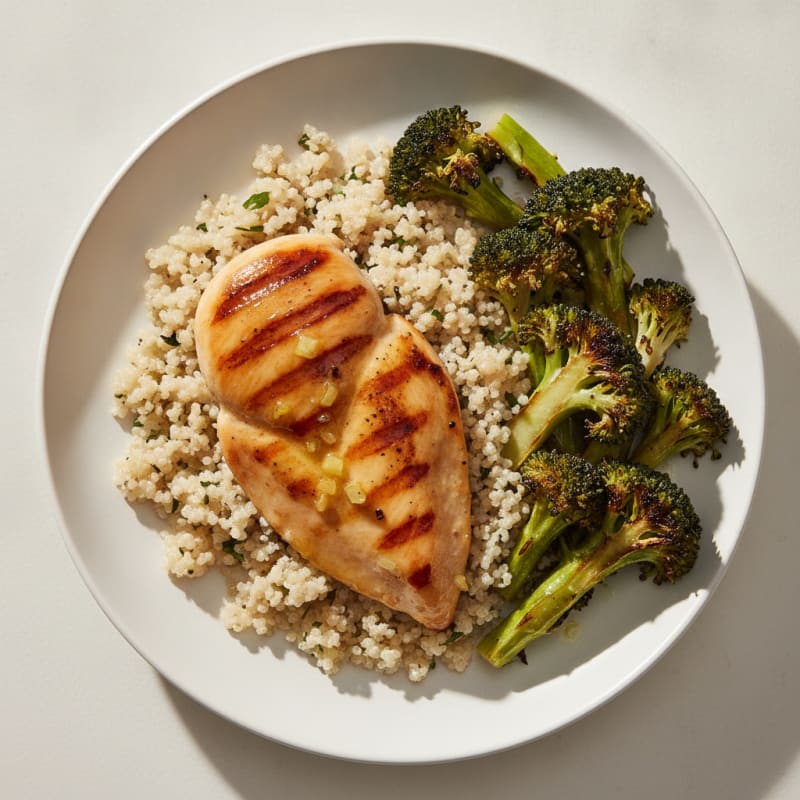 Grilled Chicken Breast with Quinoa and Roasted Broccoli