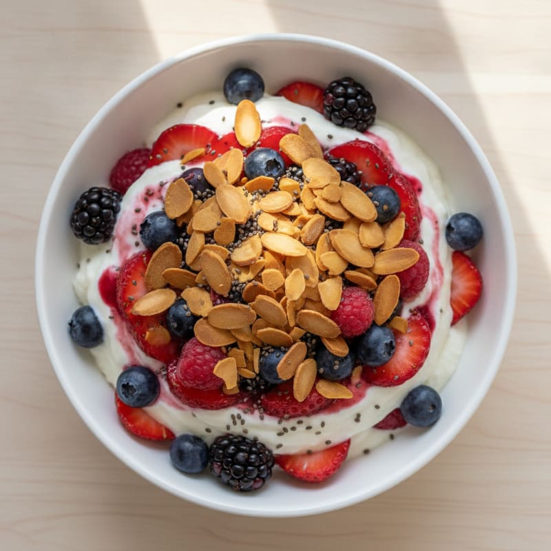 Greek Yogurt Protein Parfait with Mixed Berries and Almonds