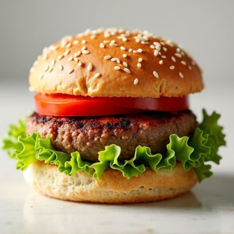 Juicy Lean Beef Burger with Fresh Tomato and Crisp Lettuce