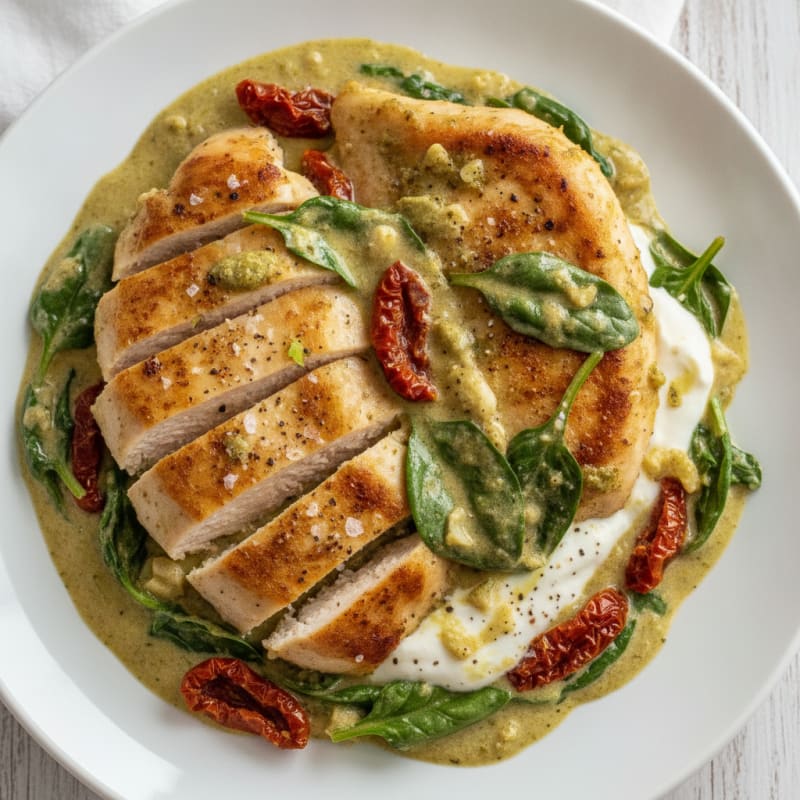 Creamy Pesto Chicken with Sun-Dried Tomatoes