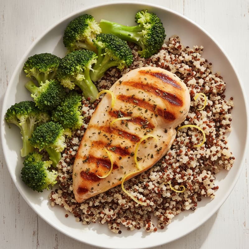 Grilled Chicken Breast with Quinoa and Steamed Broccoli