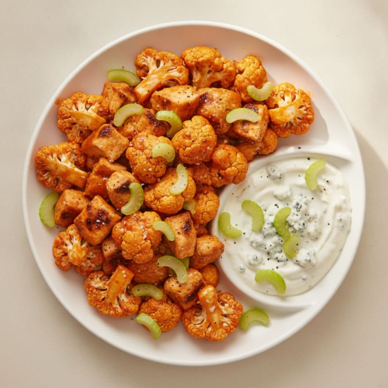 Buffalo Cauliflower Bites with Blue Cheese Dip