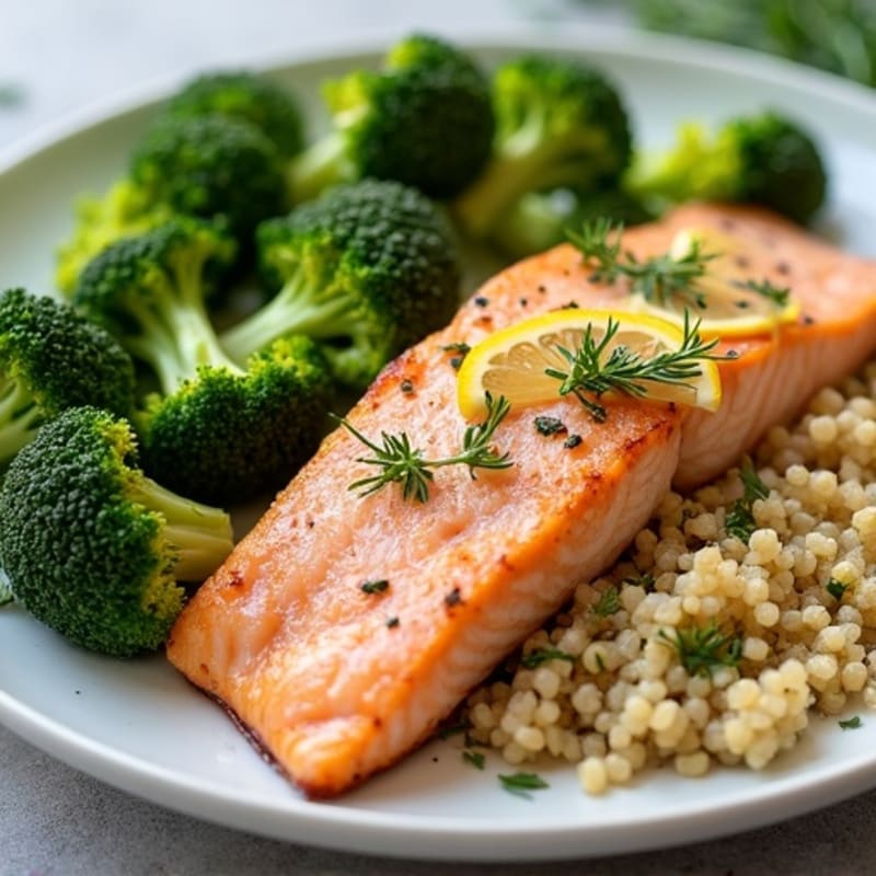 Seared Salmon with Roasted Broccoli and Quinoa