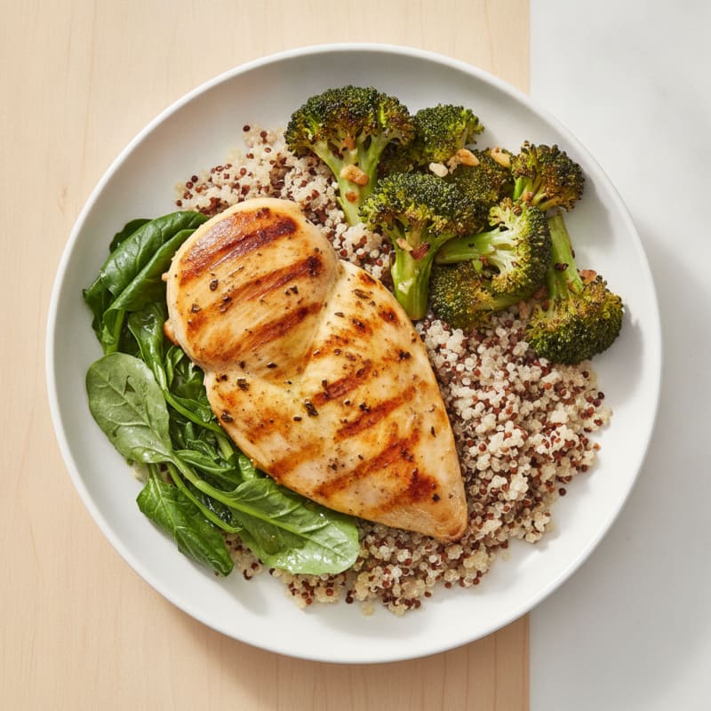 Grilled Chicken Breast with Quinoa and Roasted Broccoli