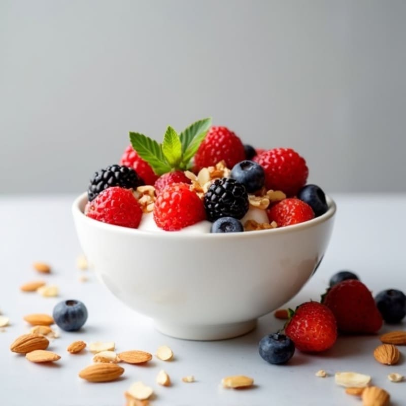 Creamy Greek Yogurt with Fresh Berries and Crunchy Almonds
