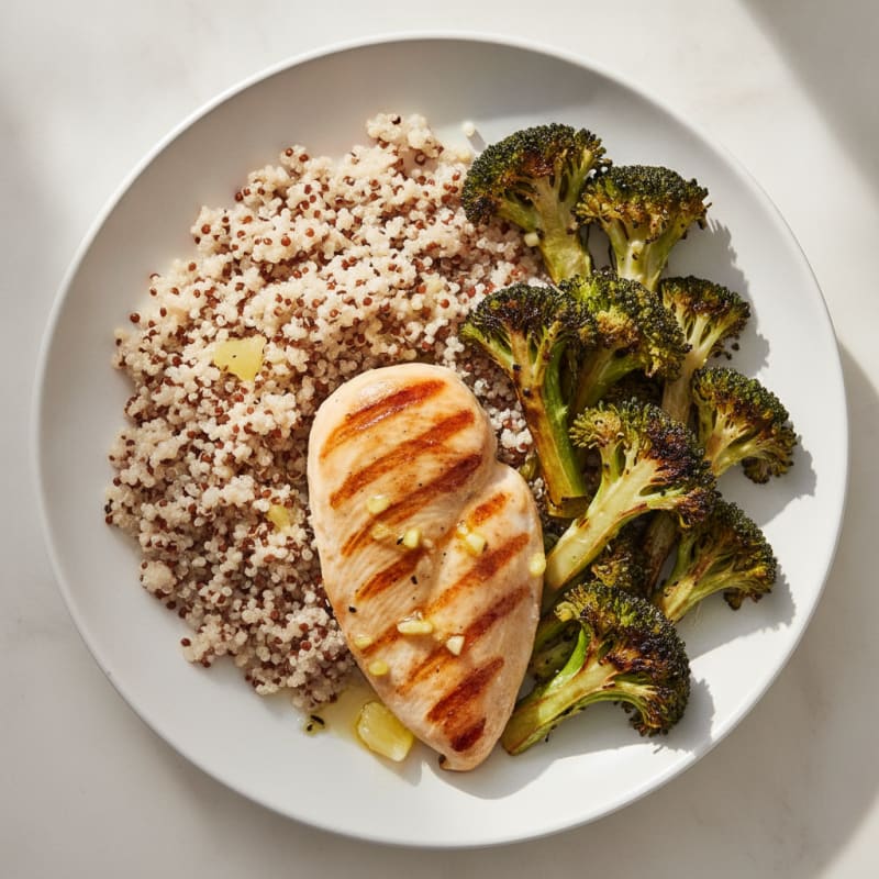 Grilled Chicken Breast with Quinoa and Roasted Broccoli