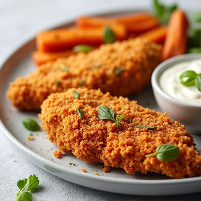 Crispy Baked Chicken Tenders with Roasted Sweet Potato Sticks