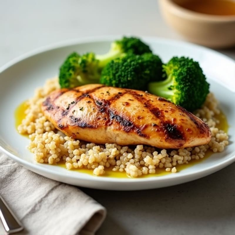 Grilled Chicken Breast with Quinoa and Steamed Broccoli