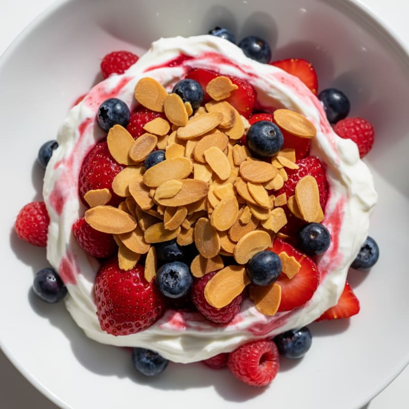 Greek Yogurt Protein Parfait with Mixed Berries and Almonds