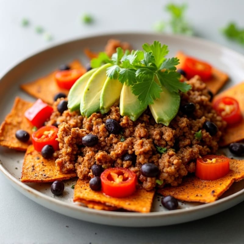 Sheet Pan Crispy Sweet Potato Nachos with Spiced Ground Turkey