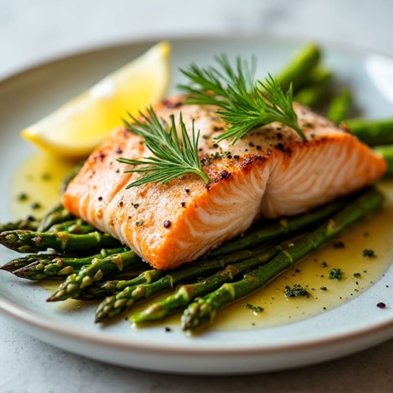 Flaky Lemon Herb Grilled Salmon with Roasted Asparagus