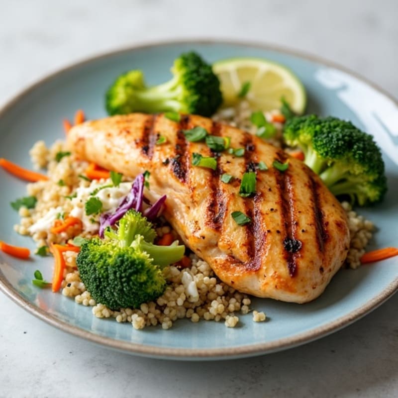 Grilled Chicken Breast with Crunchy Broccoli Slaw