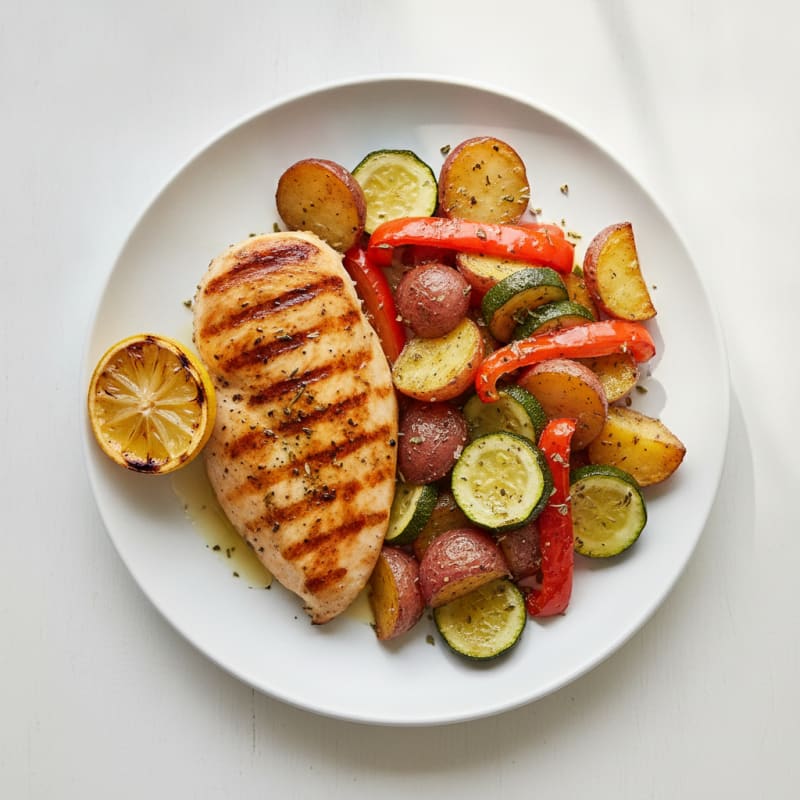 Grilled Chicken Breast with Roasted Veggie Medley