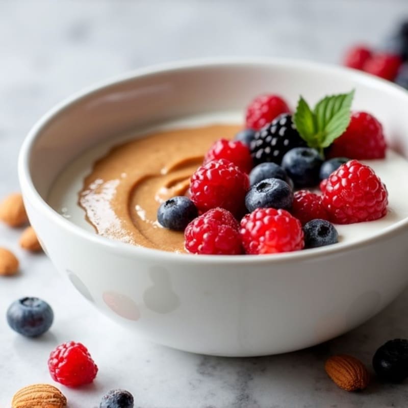 Silky Protein Greek Yogurt Bowl with Mixed Berries and Almond Butter