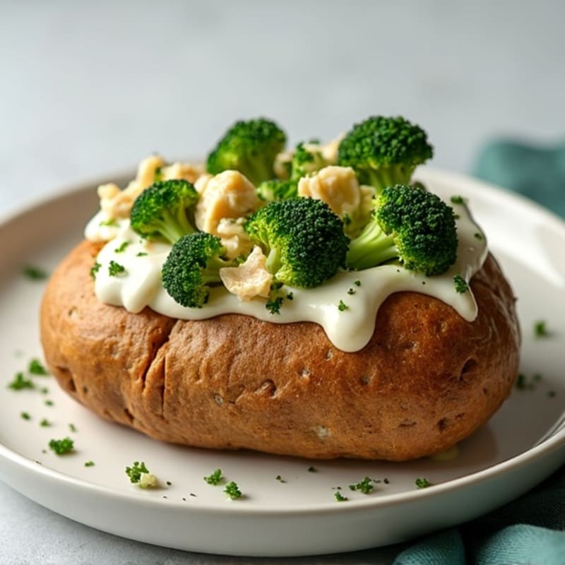 Healthy Creamy Chicken and Broccoli Stuffed Baked Potato