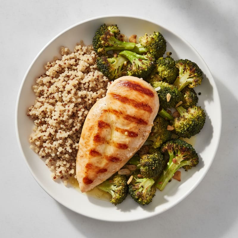 Grilled Chicken Breast with Roasted Broccoli and Quinoa