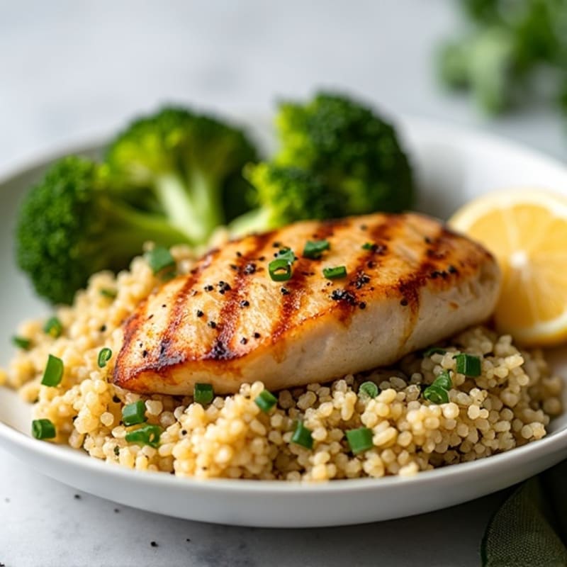 Grilled Chicken Breast with Quinoa and Roasted Broccoli