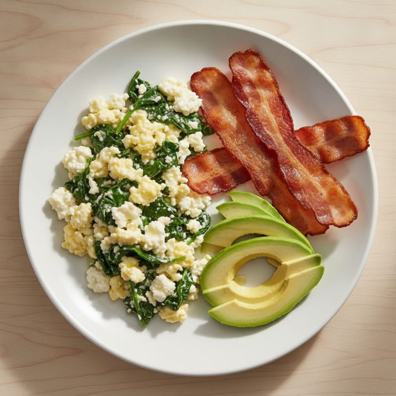 Cottage Cheese Scramble with Spinach and Turkey Bacon