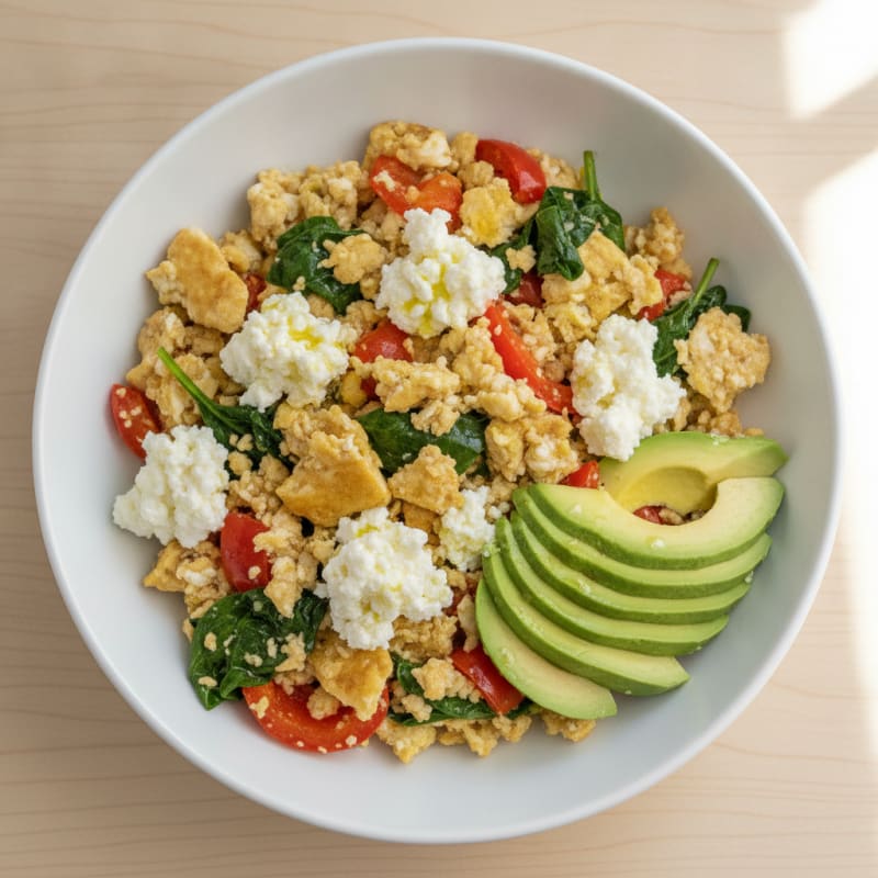 Egg White Veggie Scramble with Cottage Cheese