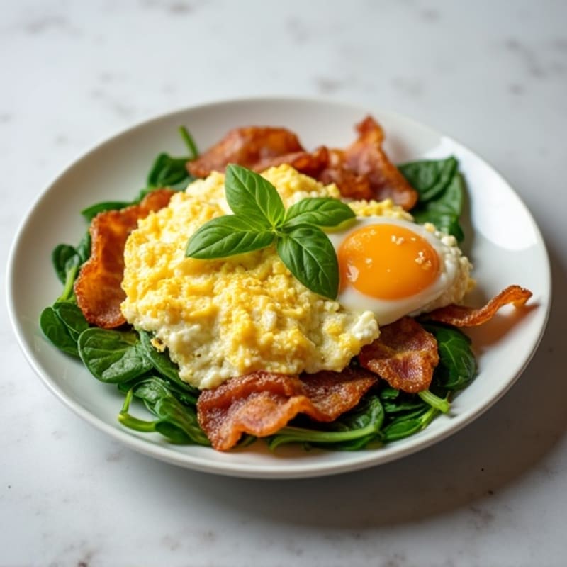 Egg White and Cottage Cheese Scramble with Spinach and Turkey Bacon