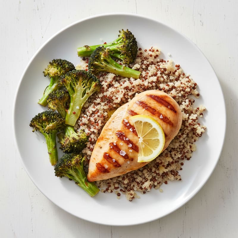 Grilled Chicken Breast with Quinoa and Roasted Broccoli