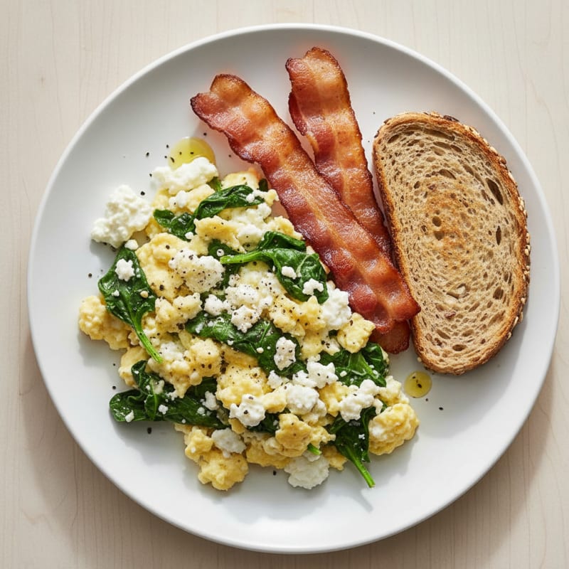 Cottage Cheese Scramble with Spinach and Turkey Bacon