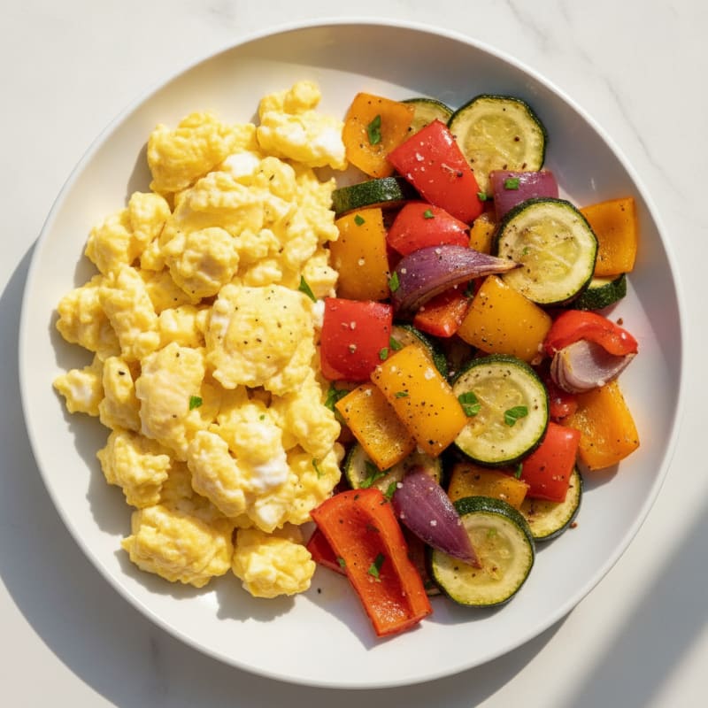 Hearty Scrambled Eggs with Roasted Vegetables
