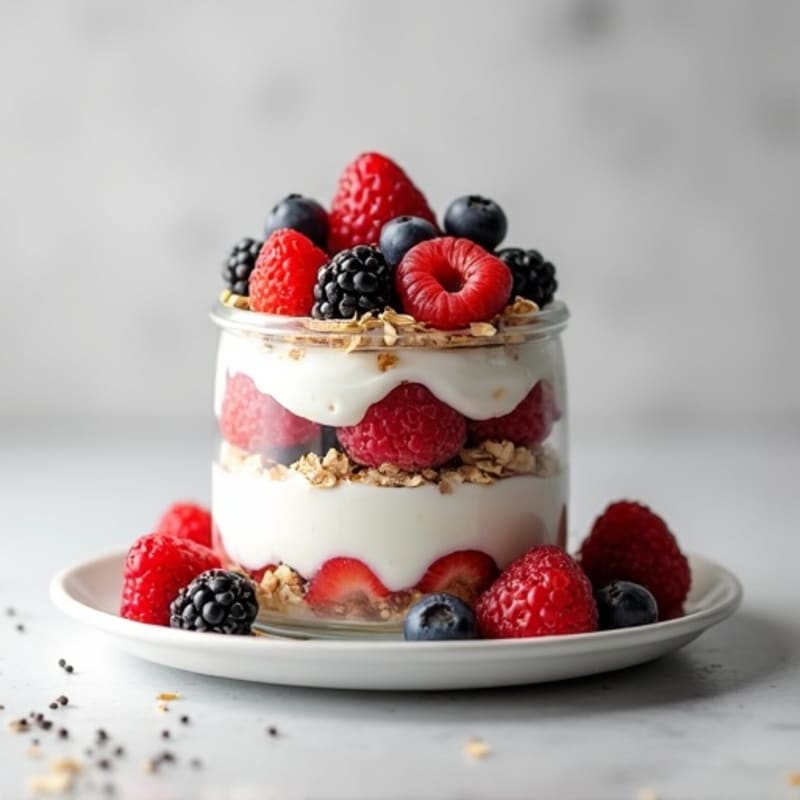Creamy Yogurt Protein Parfait with Oats and Mixed Berries