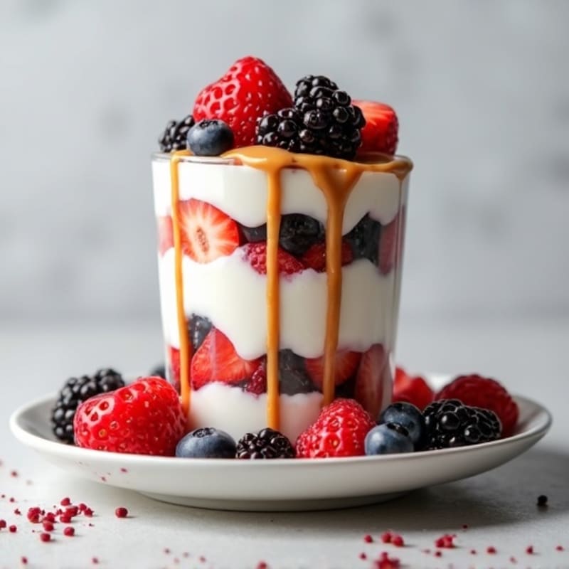 Greek Yogurt Protein Parfait with Mixed Berries and Almond Butter