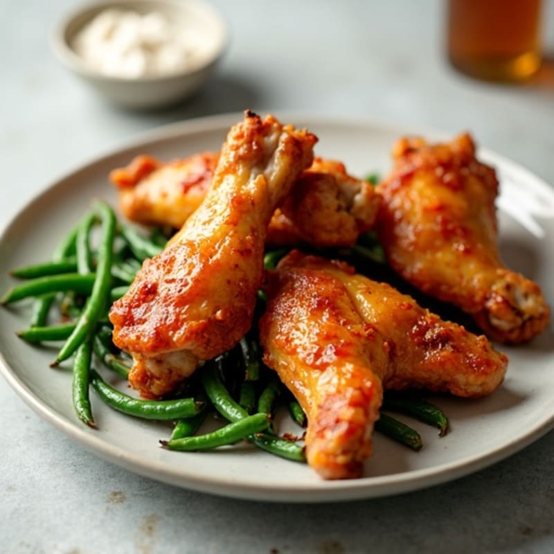 Crispy Baked Honey Garlic Chicken Wings with Roasted Green Beans