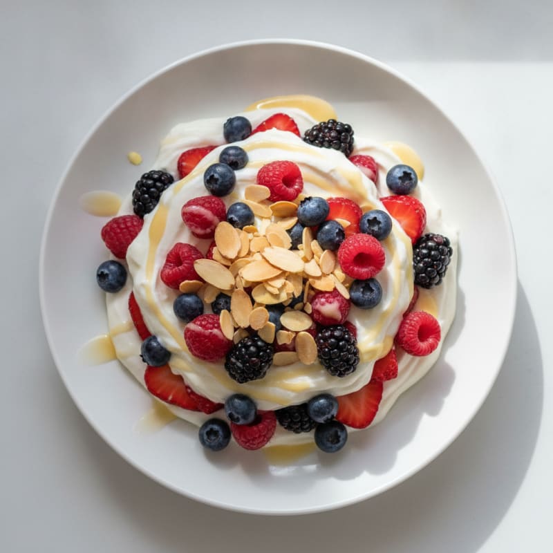 Greek Yogurt Protein Parfait with Mixed Berries and Almonds