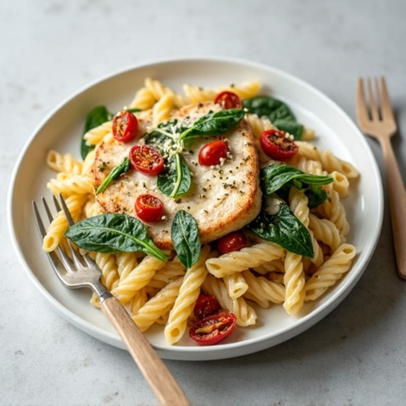 Creamy Chicken and Spinach Pasta with Sun-Dried Tomatoes