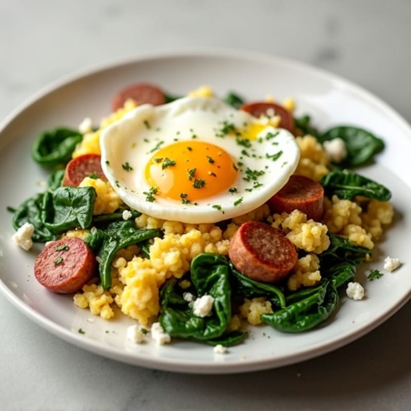 Egg White and Turkey Sausage Scramble with Spinach and Feta