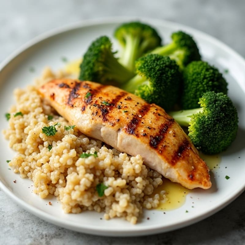 Grilled Chicken Breast with Roasted Broccoli and Quinoa