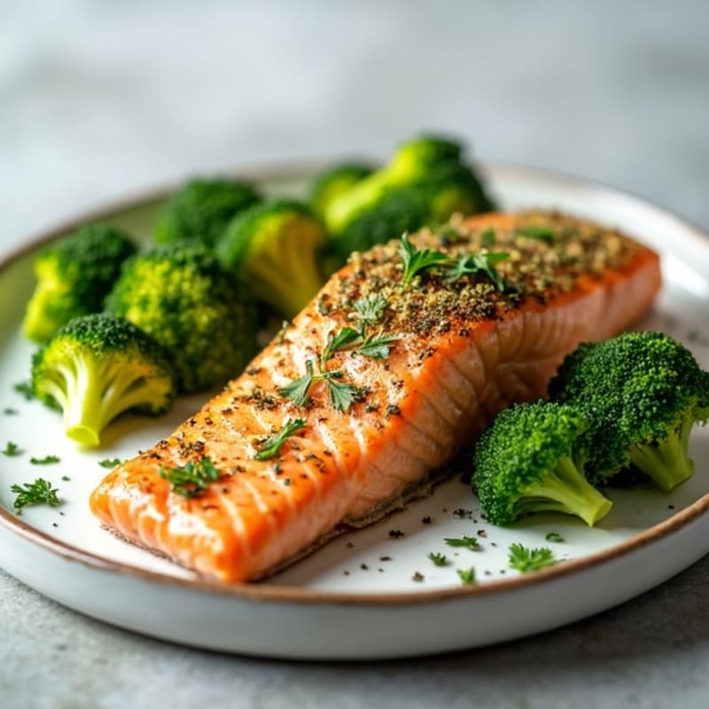 Herb-Crusted Baked Salmon with Roasted Broccoli